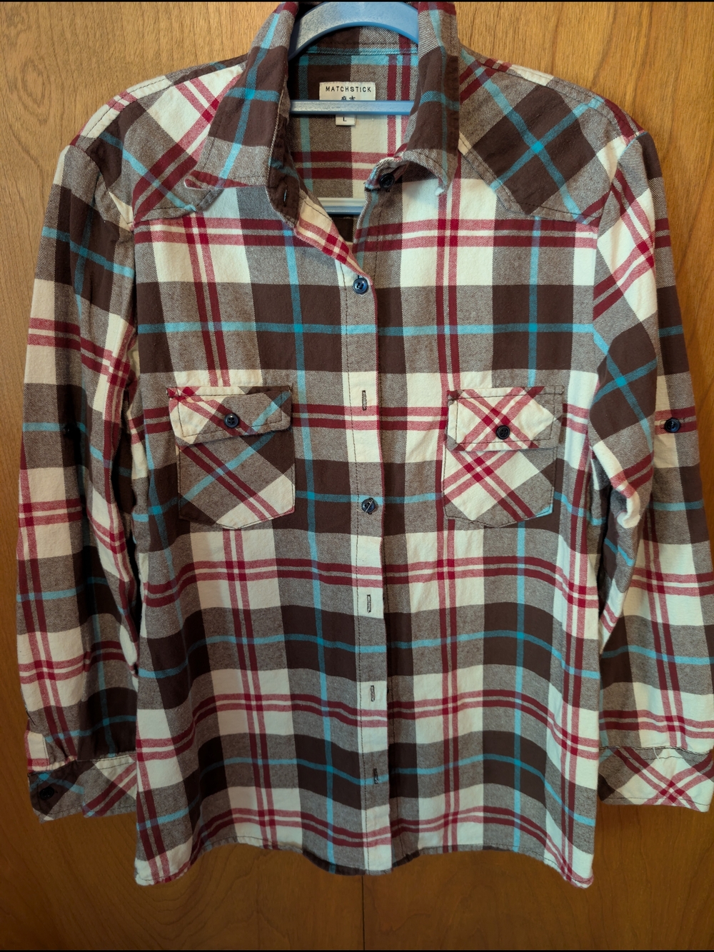 Matchstick Men's Plaid Button-Down Shirt - Brown, Cream & Blue